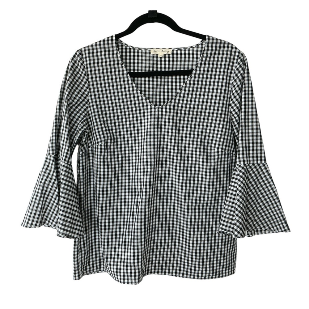 Jane and Delancey Gingham Bell Sleeve 100% Cotton Top Size Medium Preppy Casual